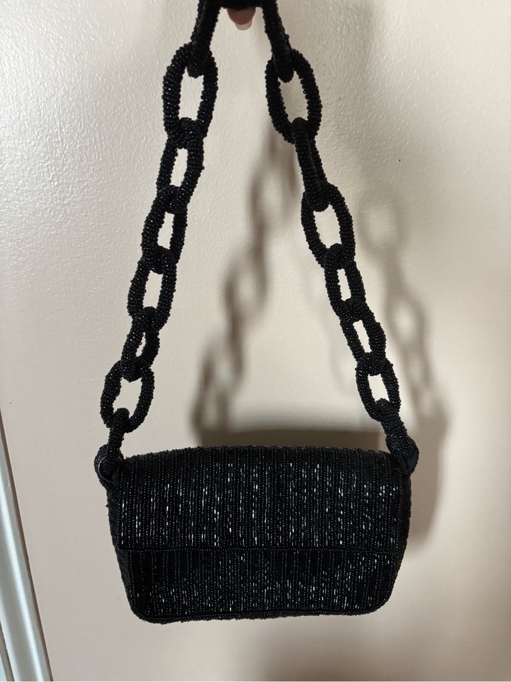 Anthropologie Black Beaded Chain-Handle Shoulder Bag